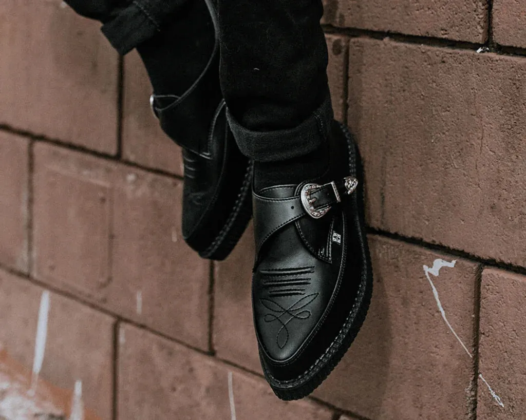 Black TUKskin Western Buckle Pointed Creeper