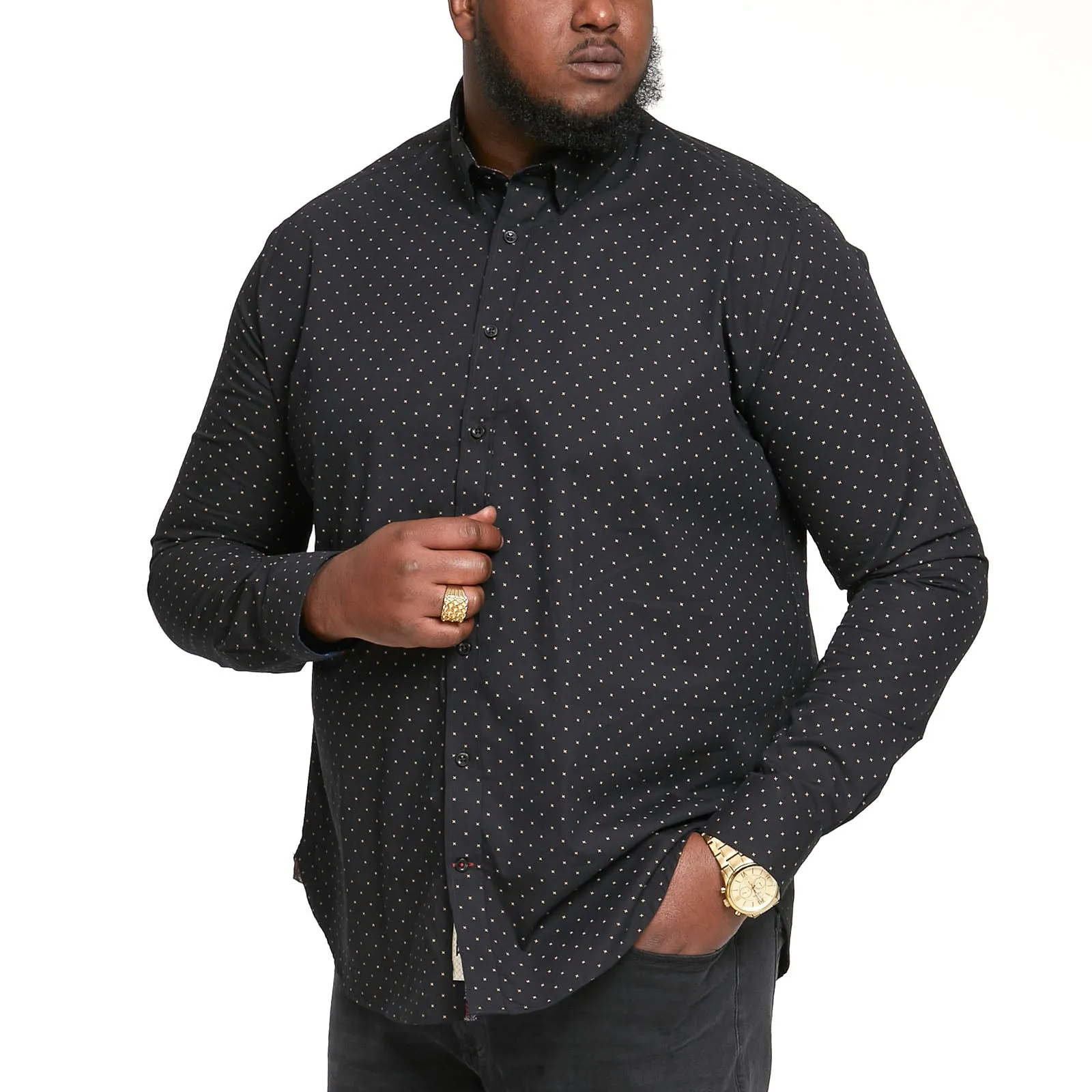 D555 Mens Bernard Big & Tall Long Sleeve Button Down Denim Shirt - Black