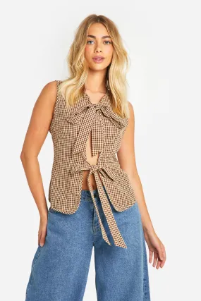Flannel Sleeveless Tie Front Vest