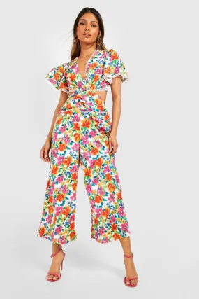 Floral Print Cut Out Jumpsuit