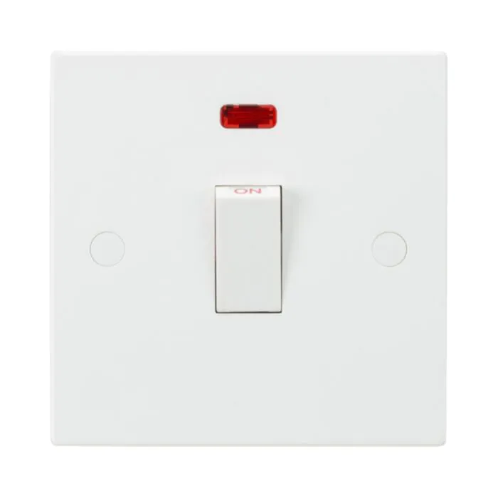 Knightsbridge Square Edge Switch Double Pole With Neon 1 Gang 20Amp White