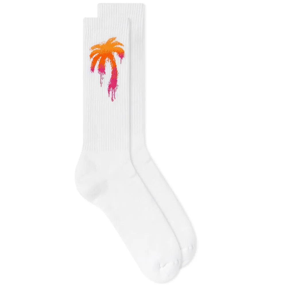 Palm Angels Palm Print Sports SocksWhite & Fuchsia