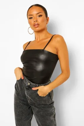Pu Skinny Strap Bodysuit