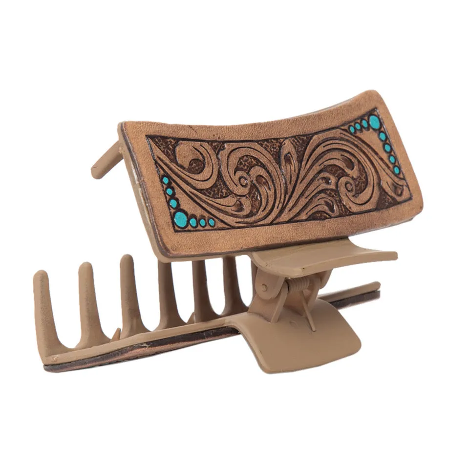The Design Edge Tooling Leather Hair Clip - Dark Brown Leather - CA12